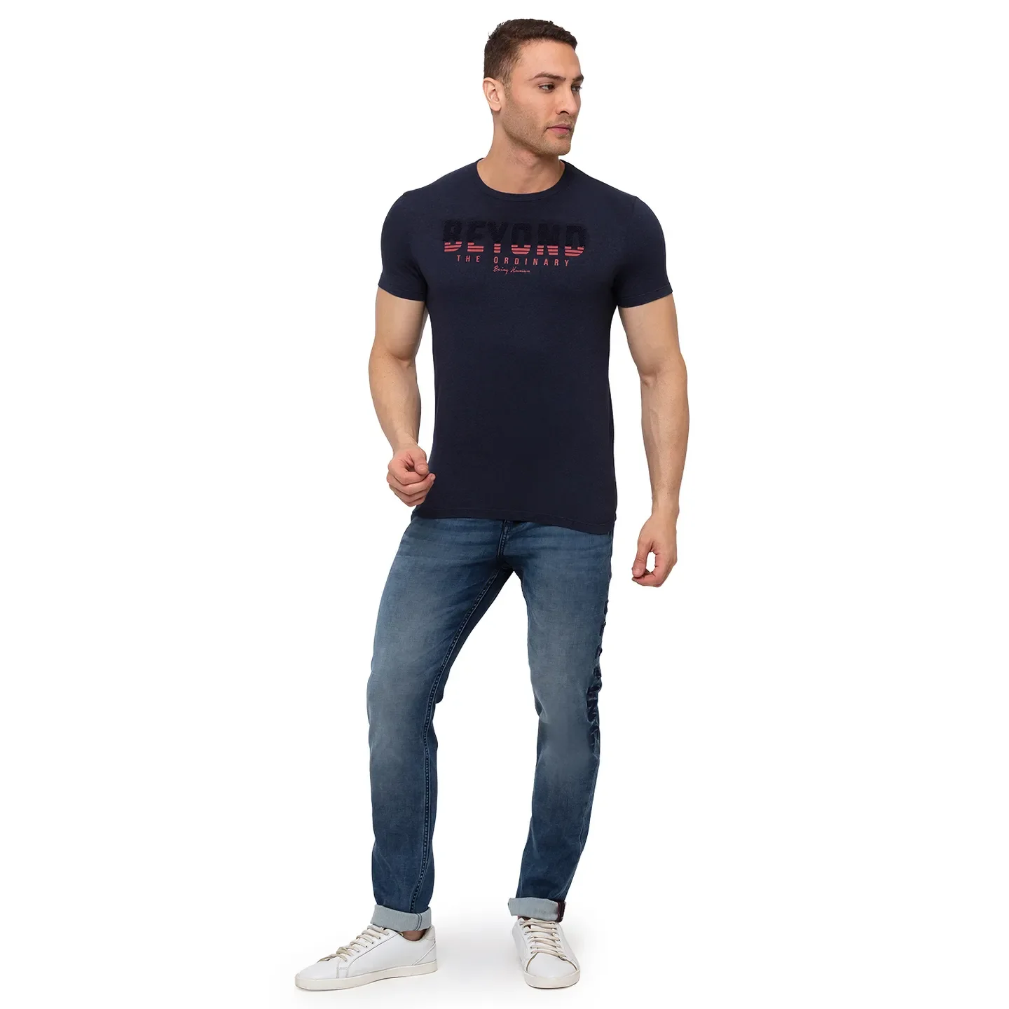 Blue Regular Fit Men's Short Sleeves T-Shirt by Being Human Clothing - Image 4