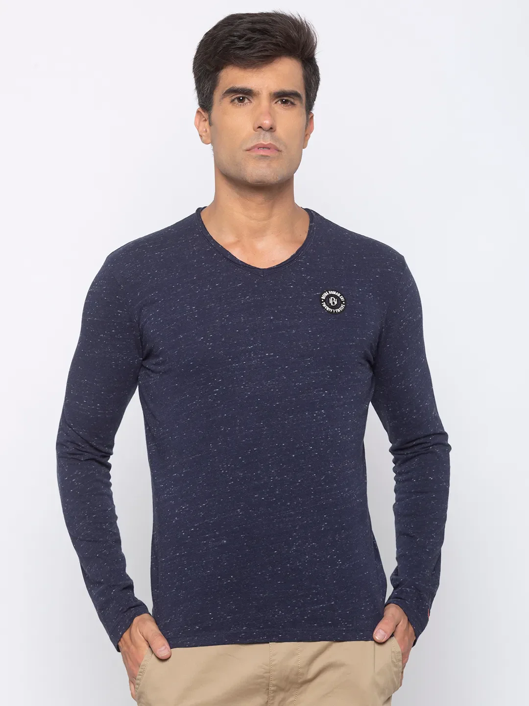 Blue Regular Fit Men's Long Sleeves T-Shirt by Being Human Clothing