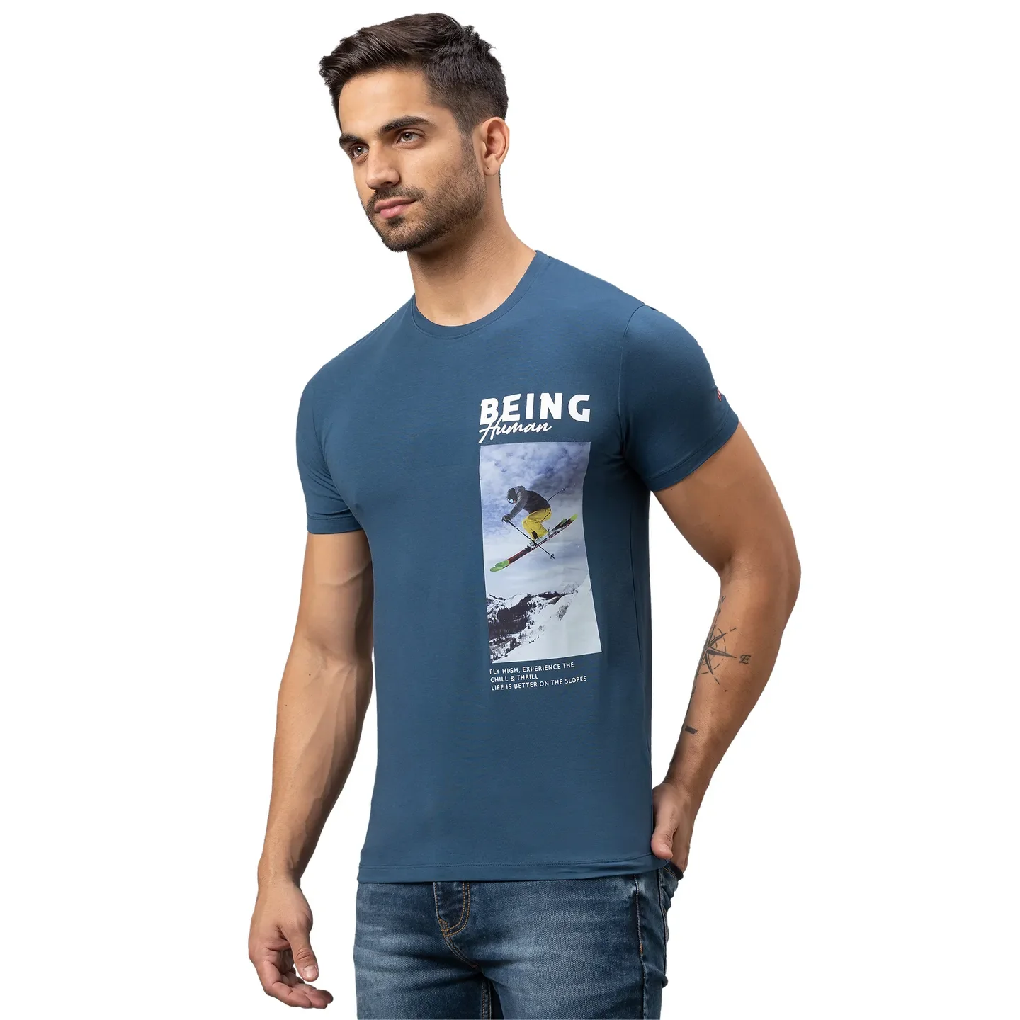Ocean Blue Regular Fit Round Neck Men's T-Shirt by Being Human Clothing - Image 4