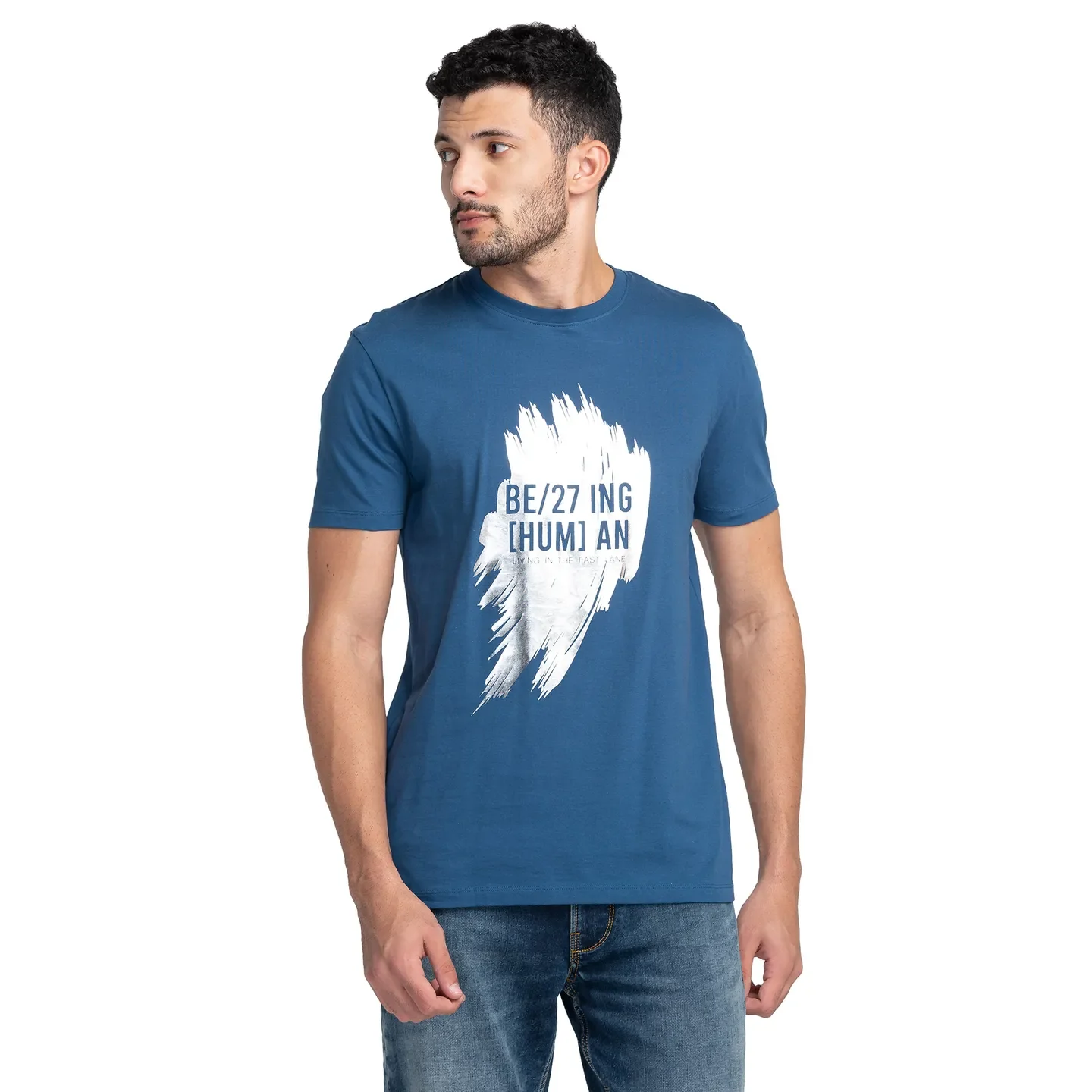 Blue Regular Fit Men's Short Sleeves T-Shirt by Being Human Clothing