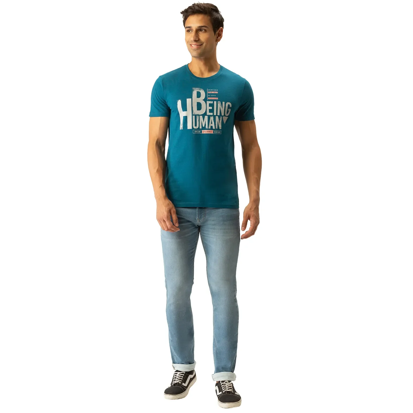 Blue Regular Fit Men's Short Sleeves T-Shirt by Being Human Clothing - Image 5