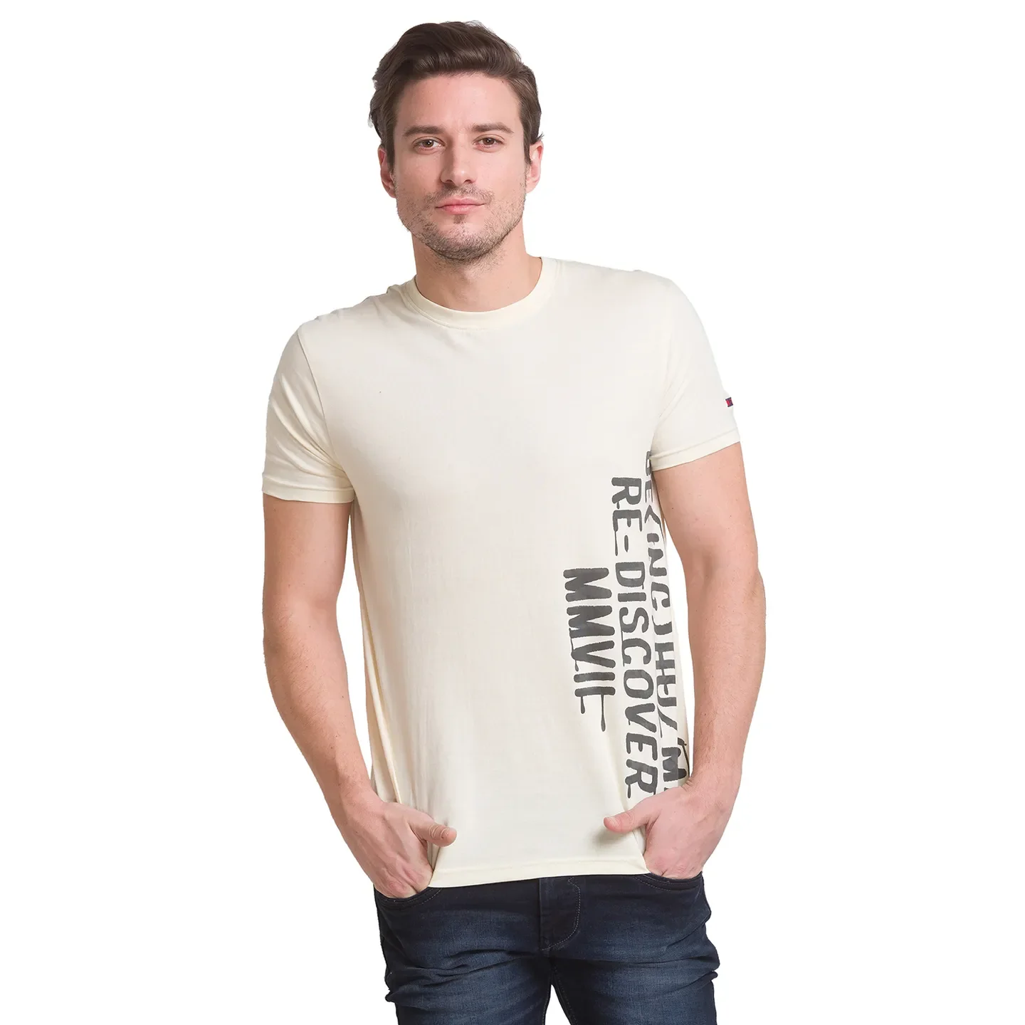 Regular Fit Off White Crew Neck T-shirt -Being Human clothing