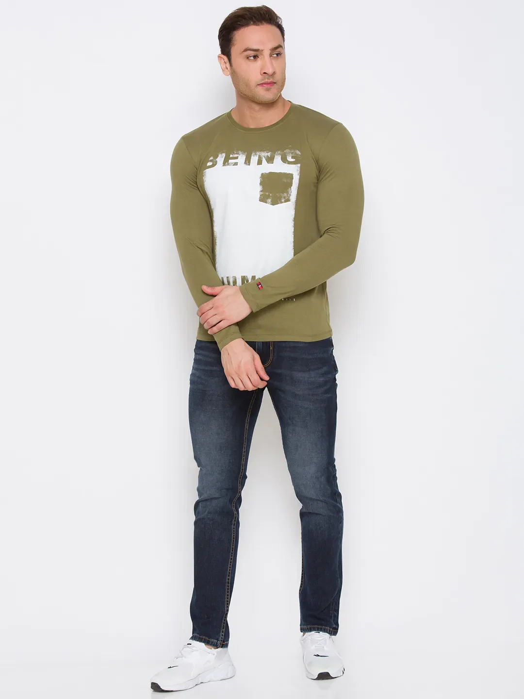 Green Regular Fit Men's Long Sleeves T-Shirt by Being Human Clothing - Image 5