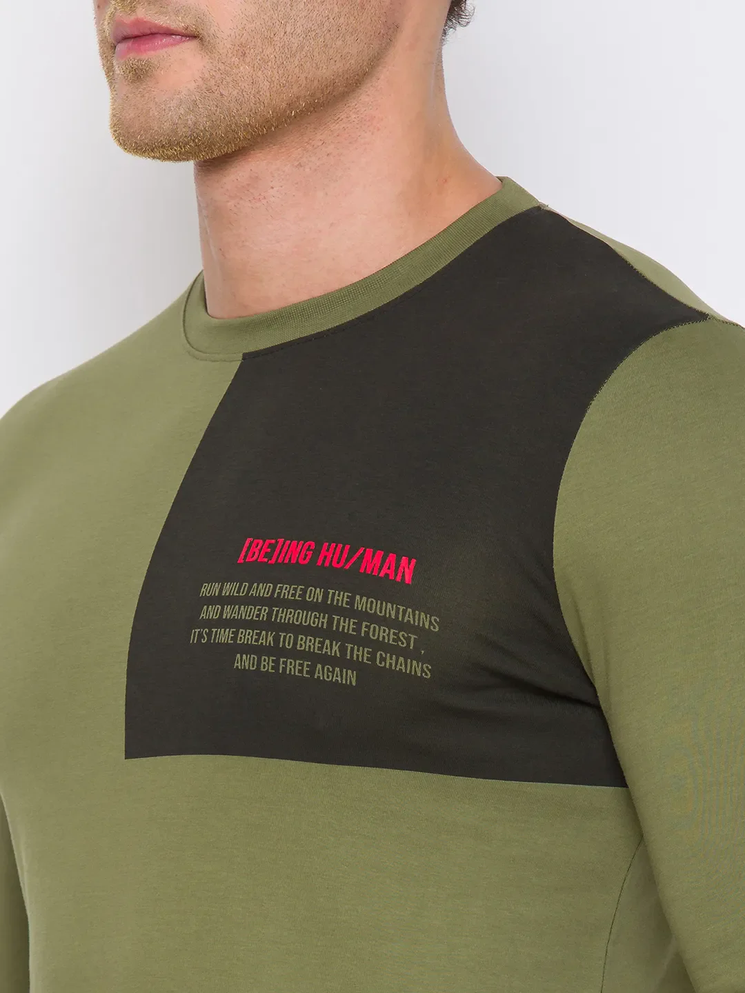 Green Regular Fit Men's Long Sleeves T-Shirt by Being Human Clothing - Image 4