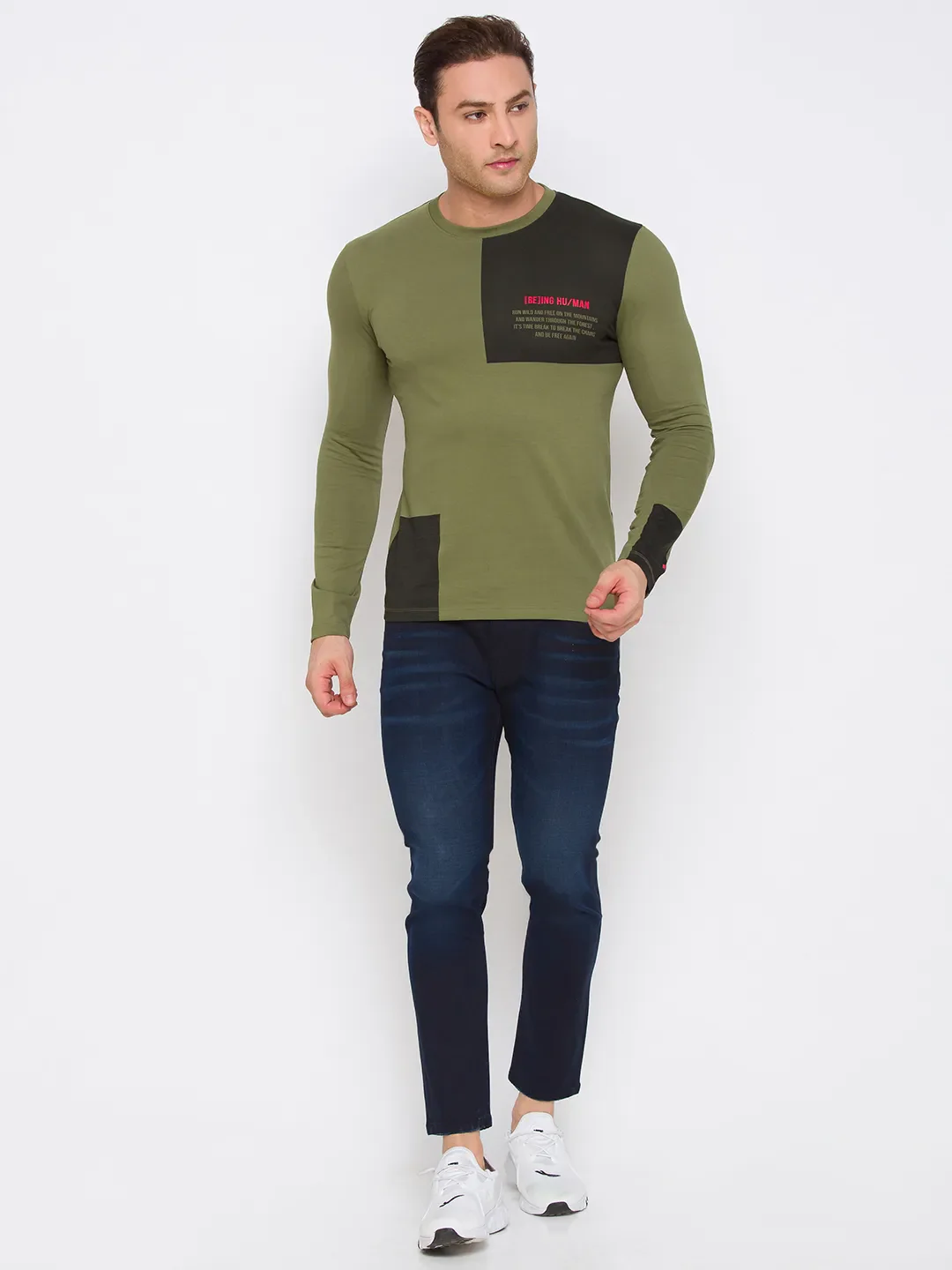 Green Regular Fit Men's Long Sleeves T-Shirt by Being Human Clothing - Image 5