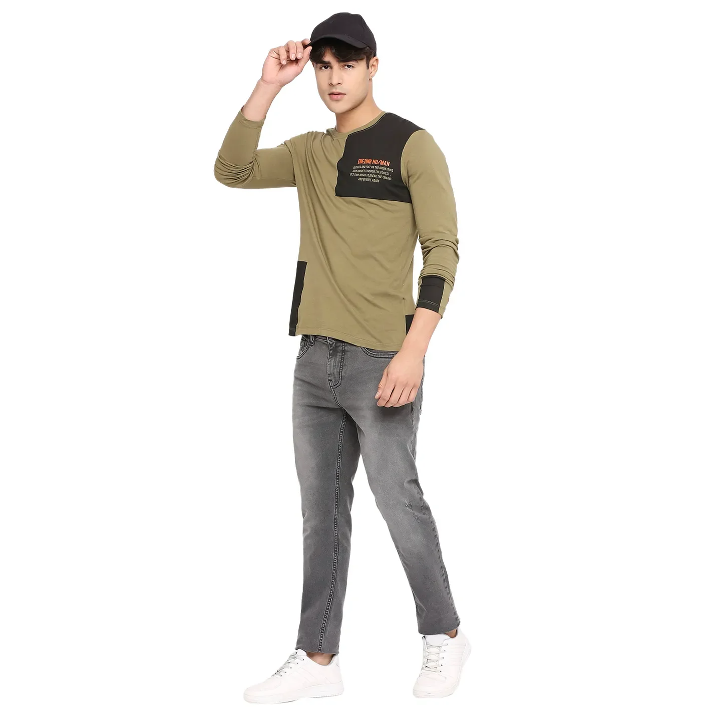 Green Regular Fit Men's Long Sleeves T-Shirt by Being Human Clothing - Image 6