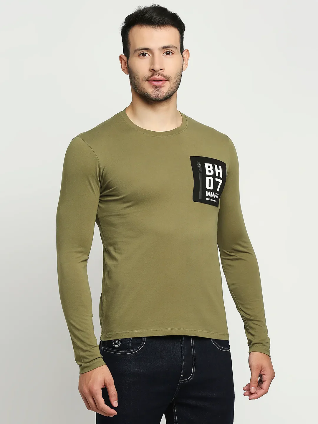 Green Regular Fit Men's Long Sleeves T-Shirt by Being Human Clothing - Image 4