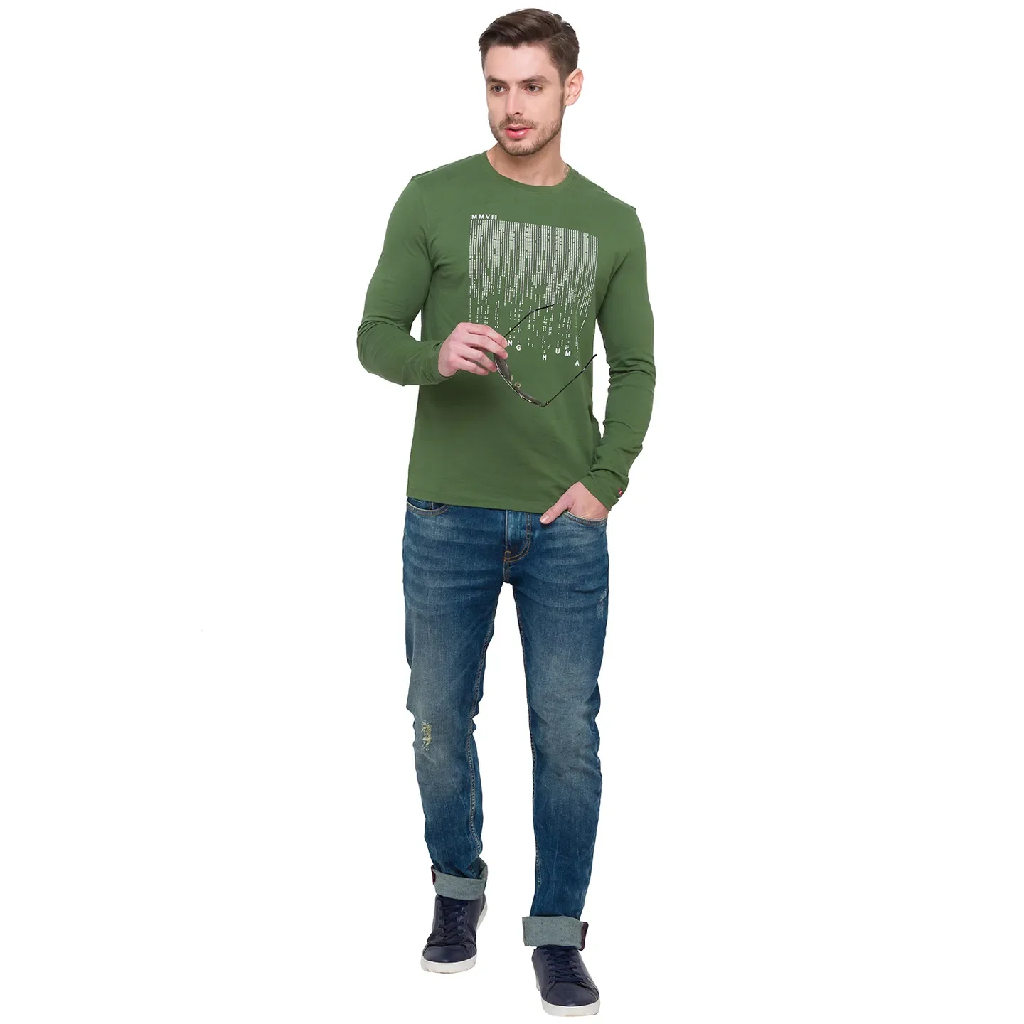 Green Regular Fit Men's Long Sleeves T-Shirt by Being Human Clothing - Image 2
