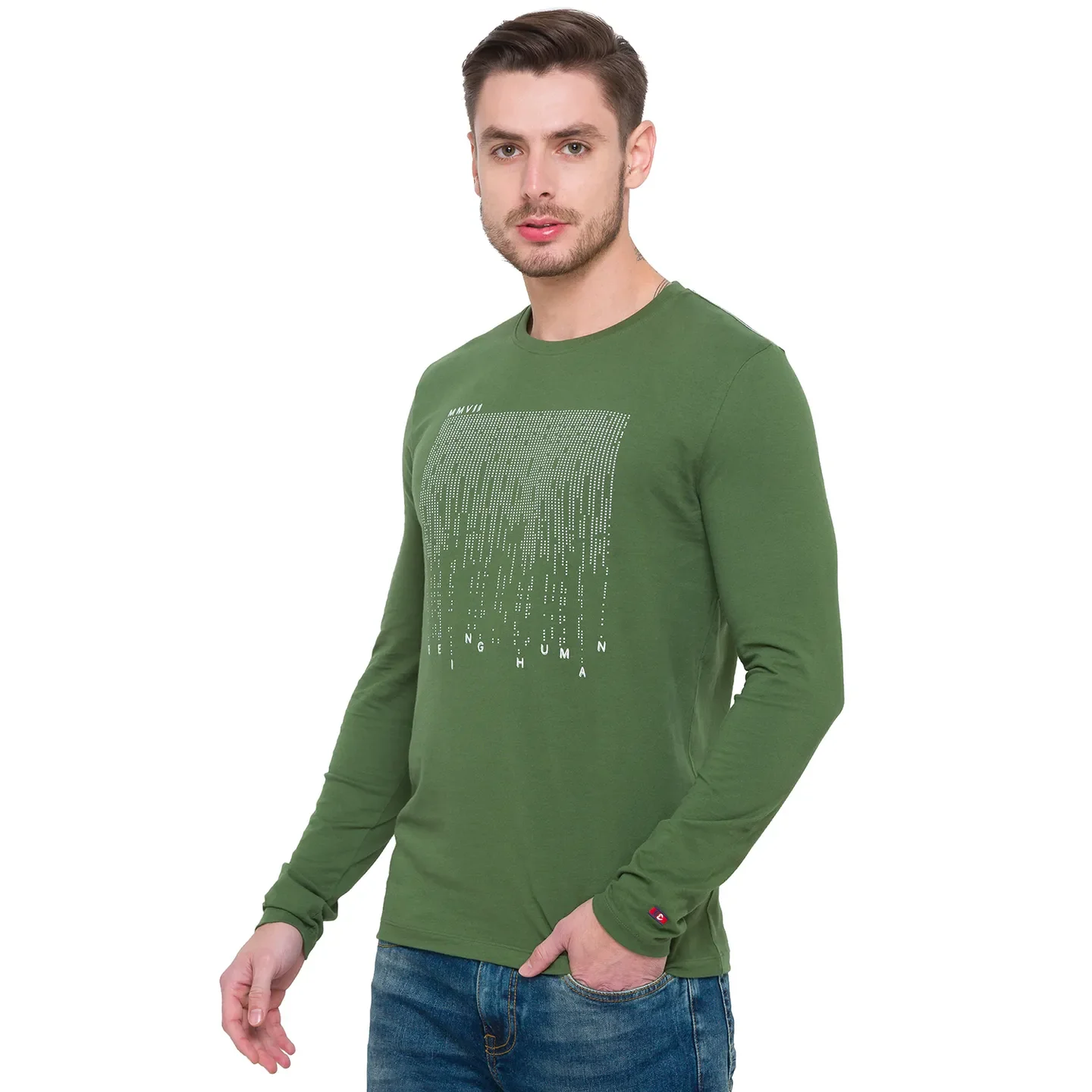 Green Regular Fit Men's Long Sleeves T-Shirt by Being Human Clothing - Image 4