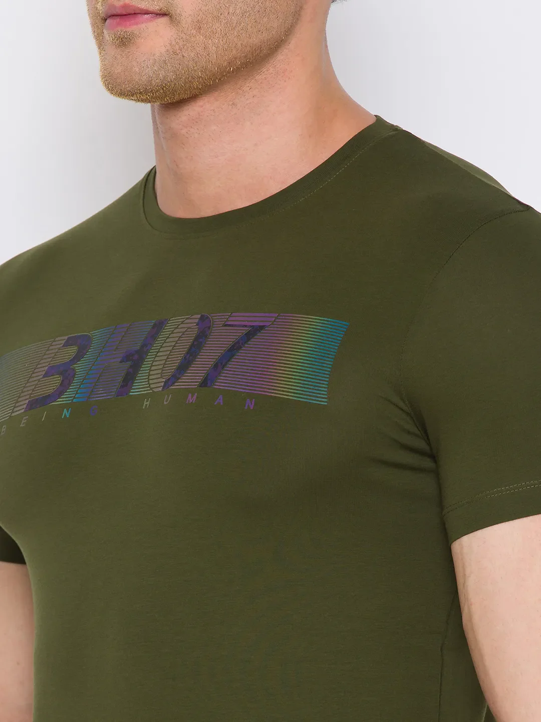 Olive Regular Fit Round Neck Men's T-Shirt by Being Human Clothing - Image 4