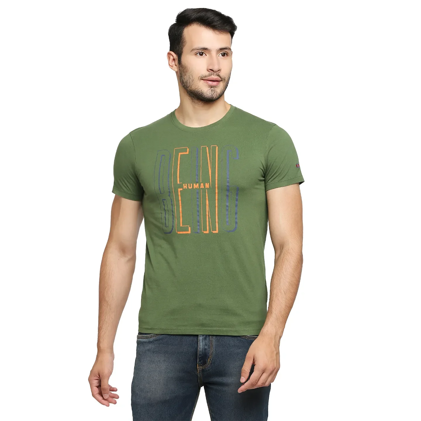 Green Regular Fit Men's Short Sleeves T-Shirt by Being Human Clothing