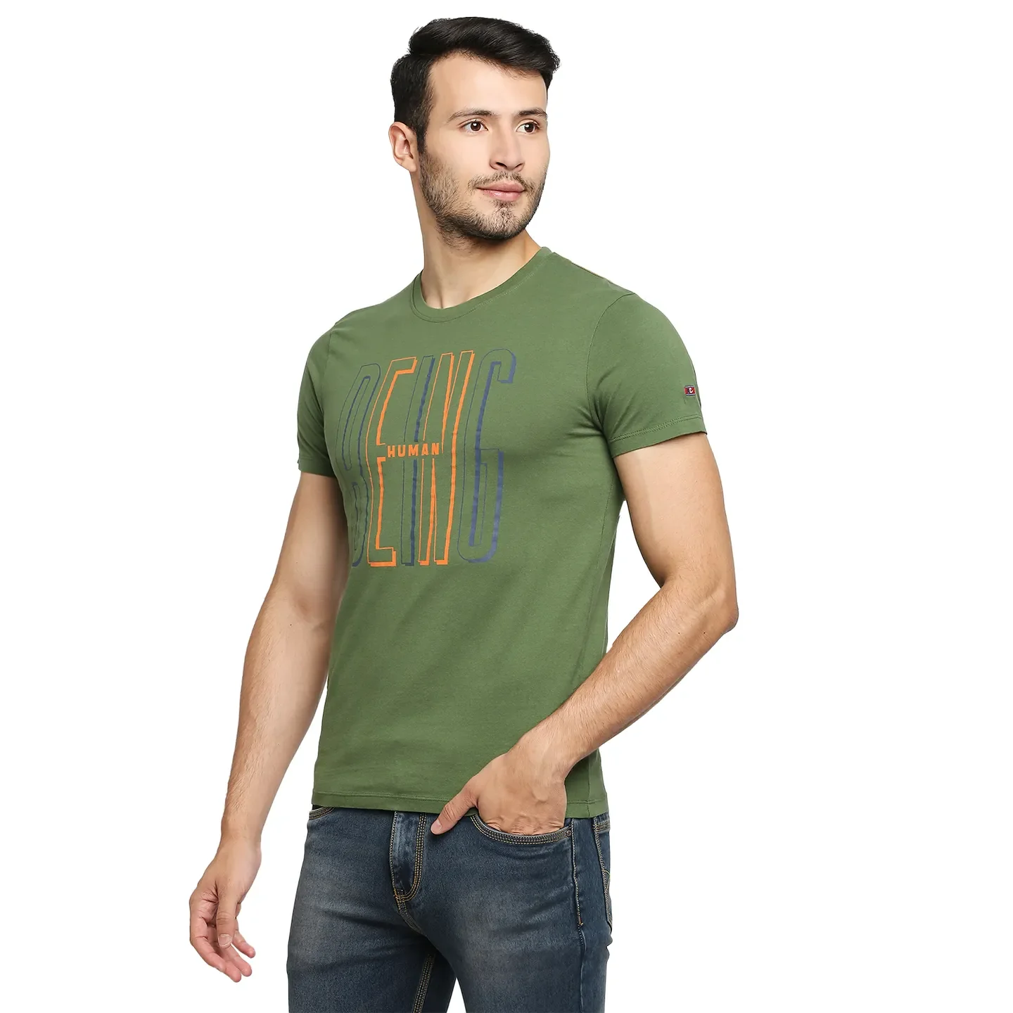 Green Regular Fit Men's Short Sleeves T-Shirt by Being Human Clothing - Image 2