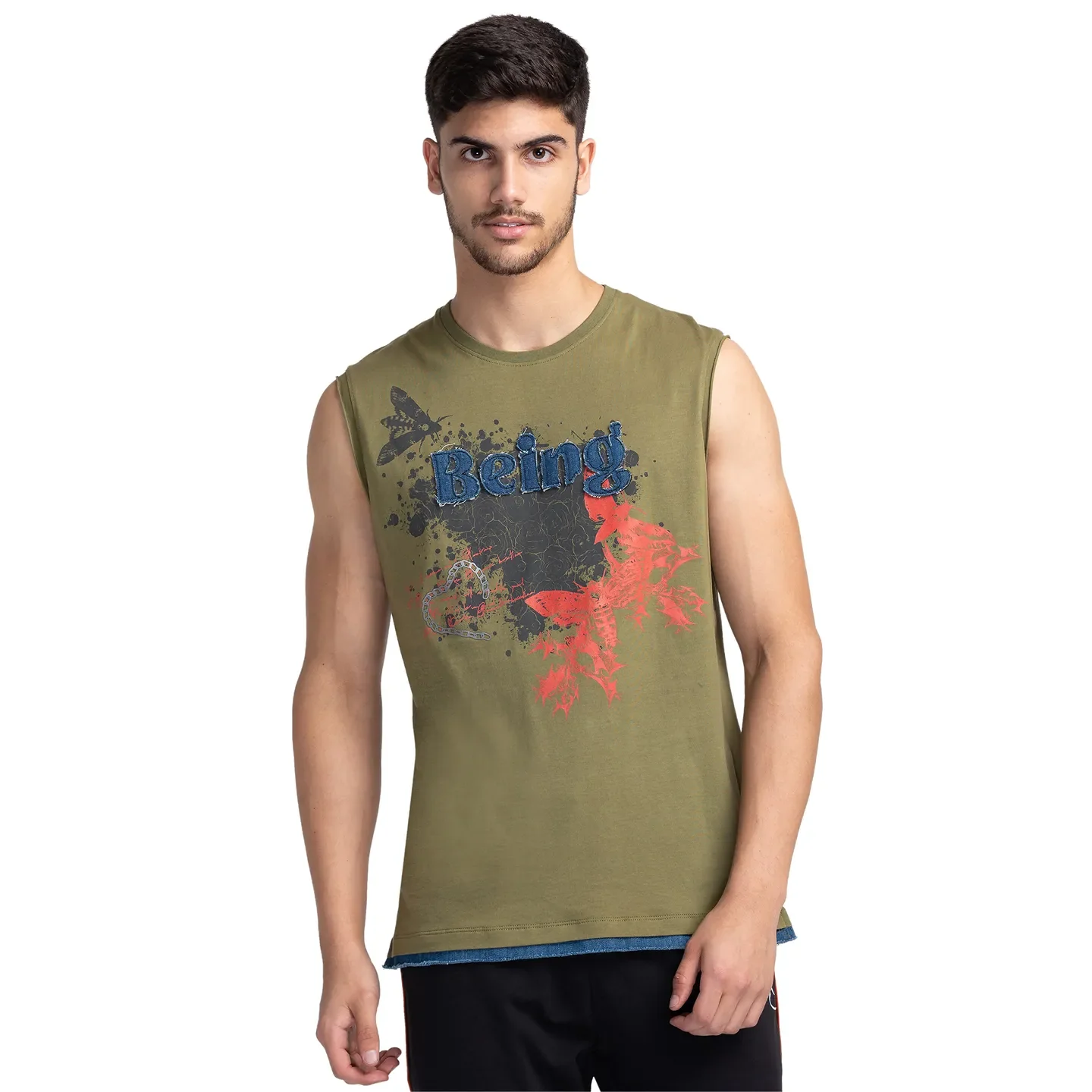Olive Regular Fit Round Neck Men's T-Shirt by Being Human Clothing