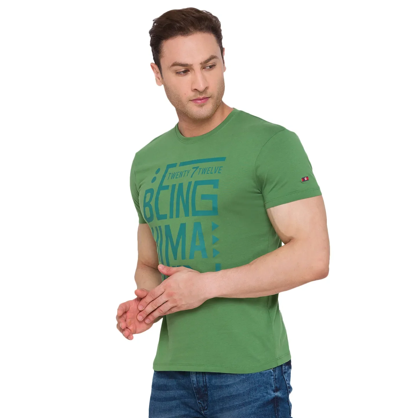 Green Regular Fit Men's Short Sleeves T-Shirt by Being Human Clothing - Image 2