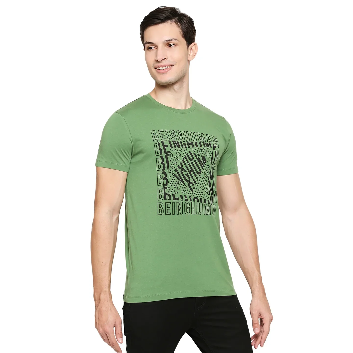 Green Regular Fit Men's Short Sleeves T-Shirt by Being Human Clothing - Image 3