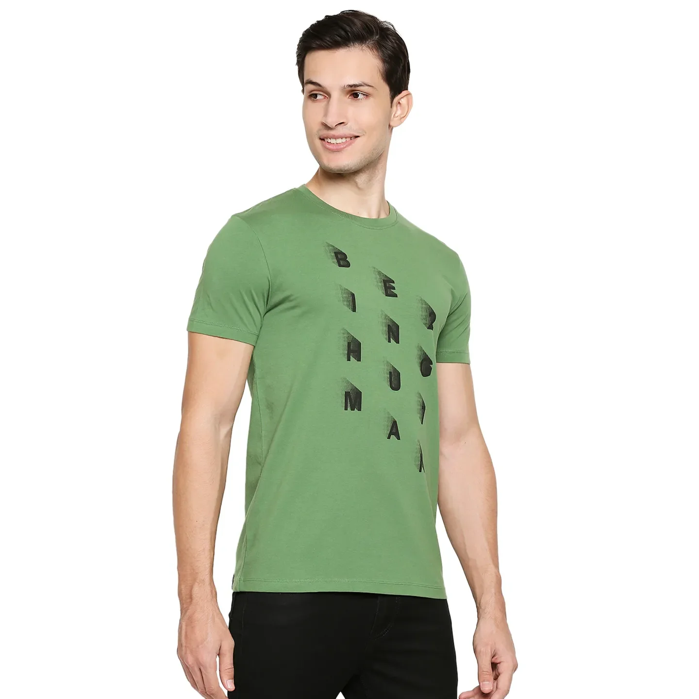 Green Regular Fit Men's Short Sleeves T-Shirt by Being Human Clothing - Image 3