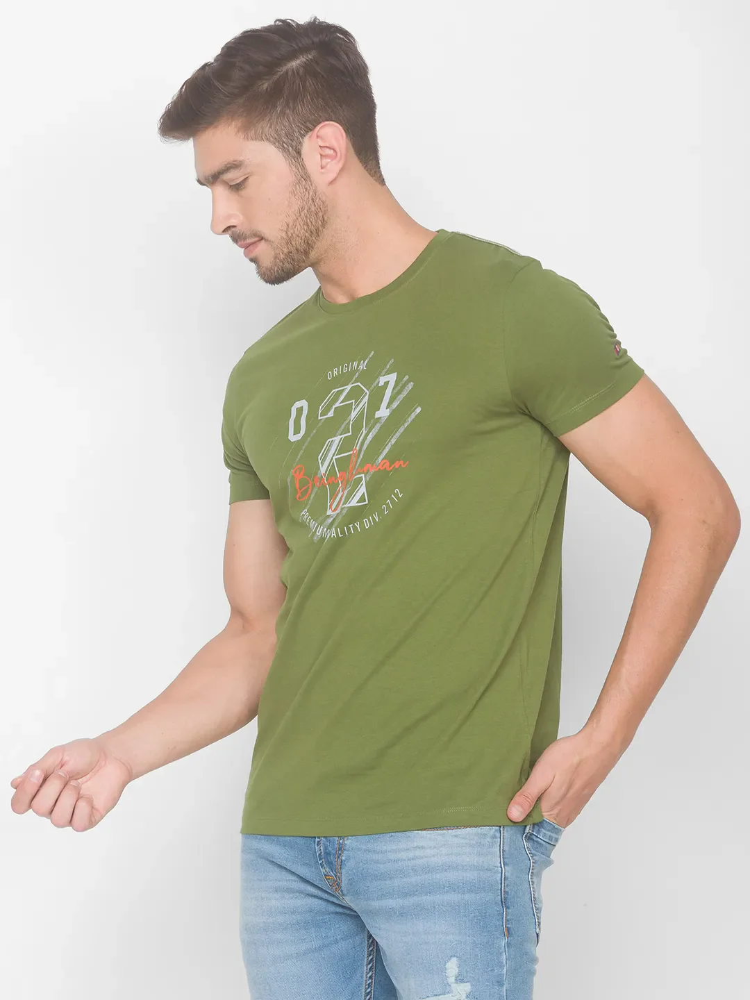 Green Regular Fit Men's Short Sleeves T-Shirt by Being Human Clothing - Image 2