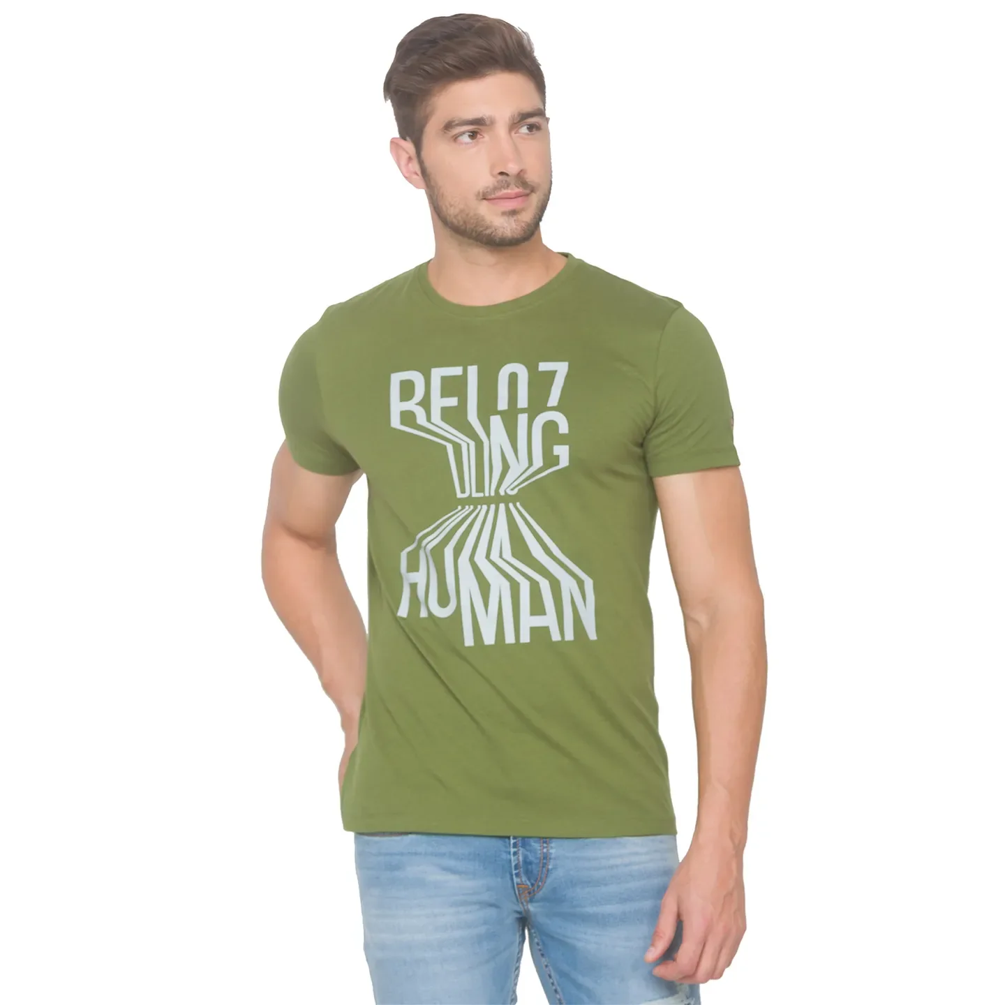 Green Regular Fit Men's Short Sleeves T-Shirt by Being Human Clothing