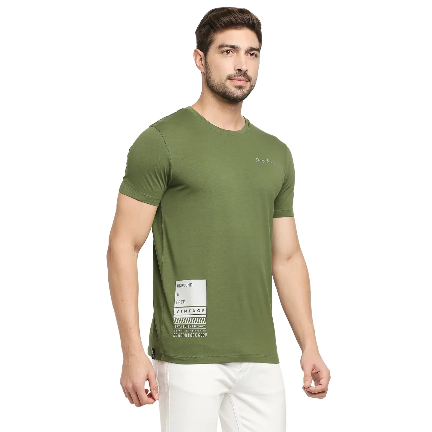 Green Regular Fit Men's Short Sleeves T-Shirt by Being Human Clothing - Image 3