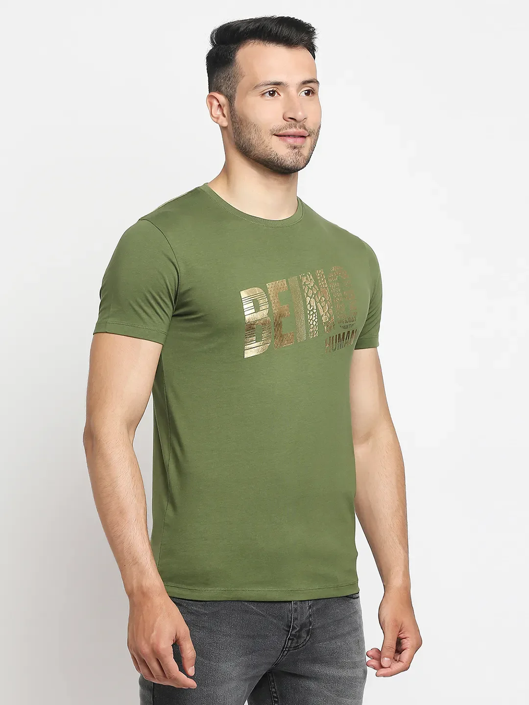 Green Regular Fit Men's Short Sleeves T-Shirt by Being Human Clothing - Image 4