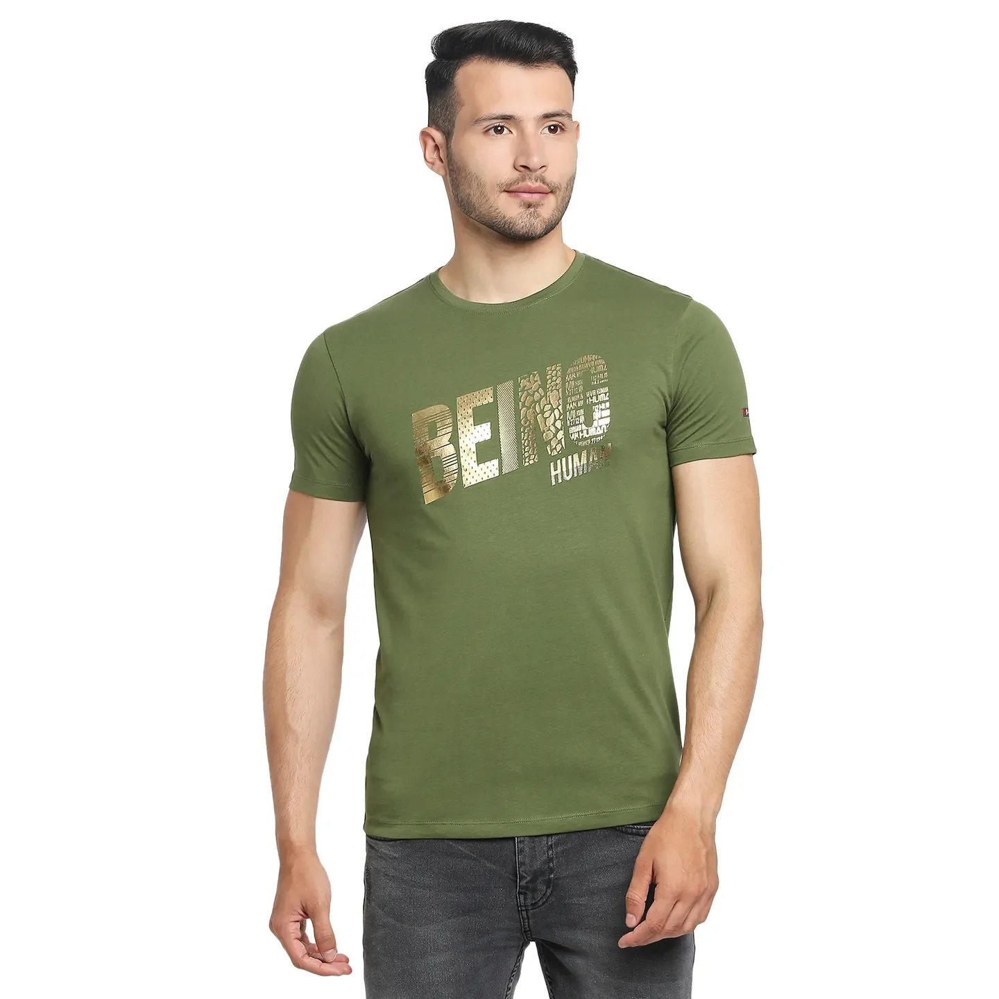 Green Regular Fit Men's Short Sleeves T-Shirt by Being Human Clothing - Image 6