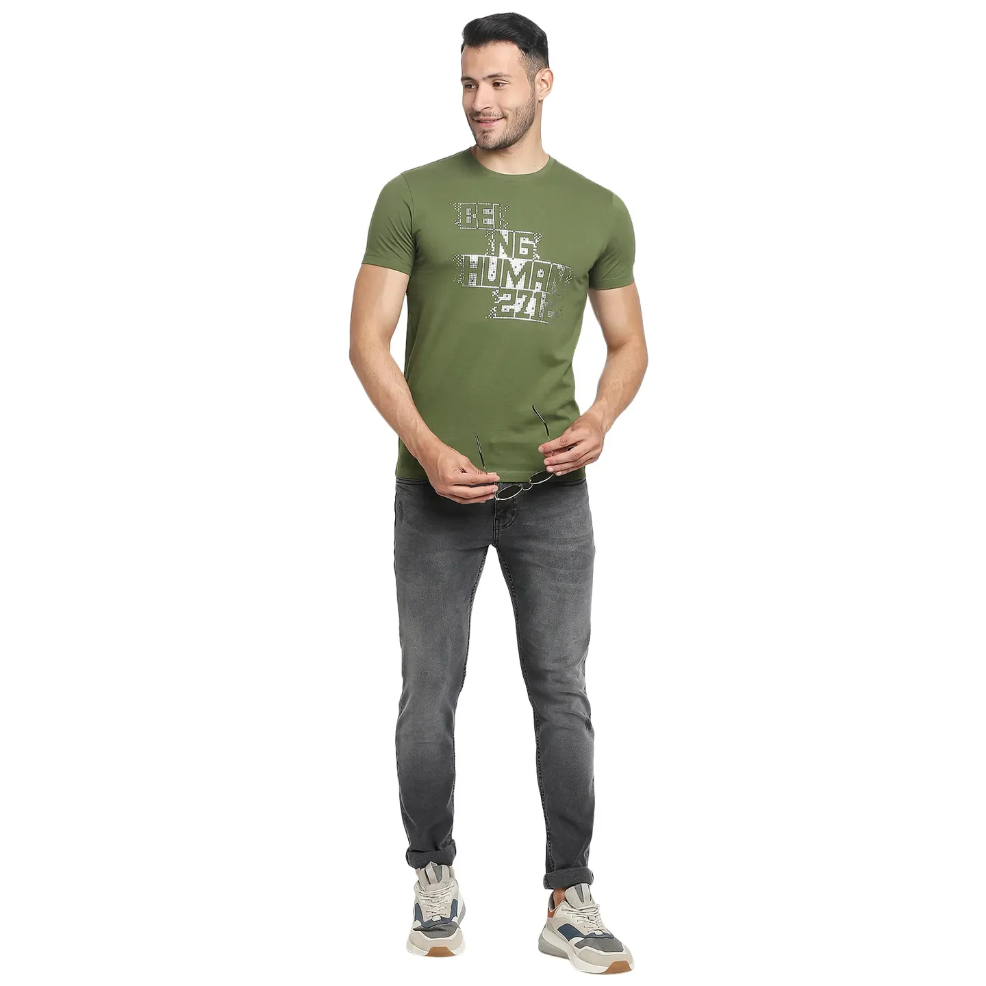 Olive Regular Fit Round Neck Men's T-Shirt by Being Human Clothing - Image 10