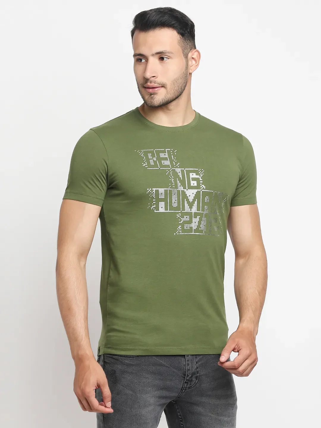 Olive Regular Fit Round Neck Men's T-Shirt by Being Human Clothing - Image 4