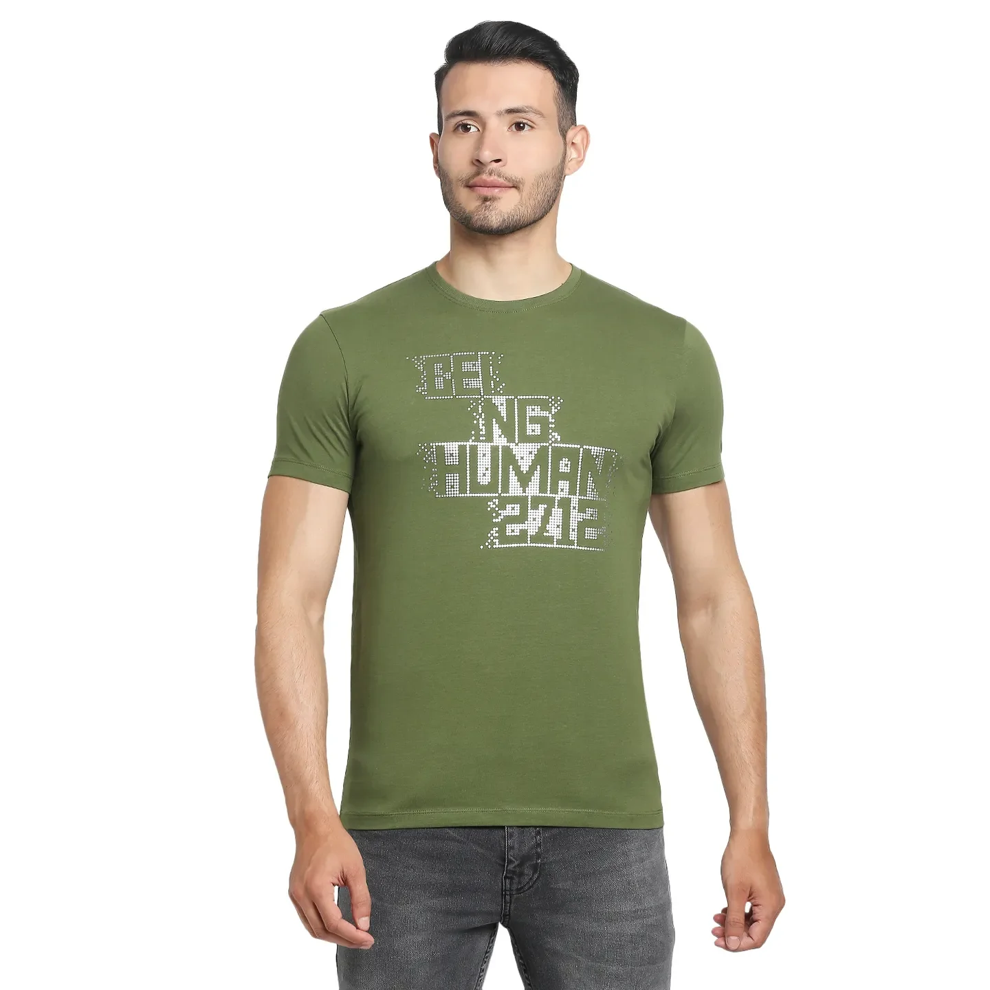 Olive Regular Fit Round Neck Men's T-Shirt by Being Human Clothing - Image 6