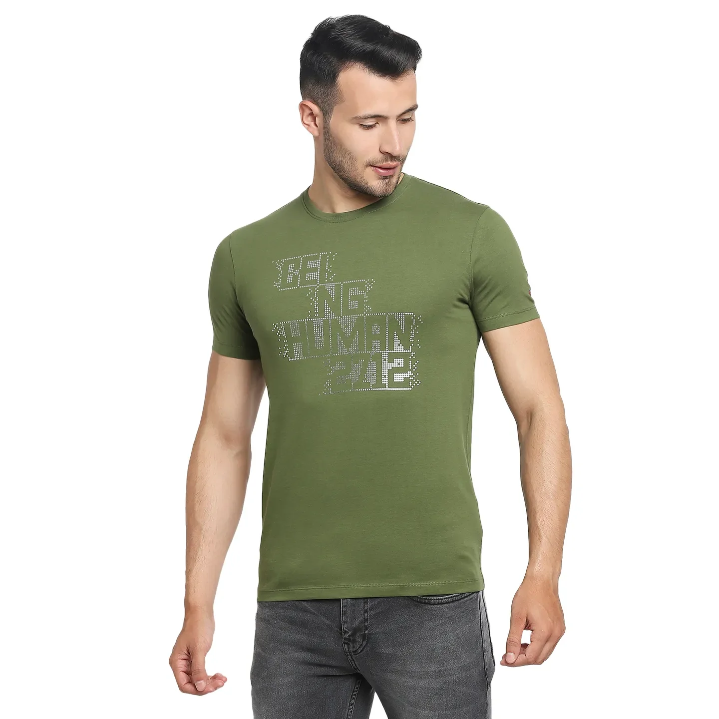 Olive Regular Fit Round Neck Men's T-Shirt by Being Human Clothing - Image 8