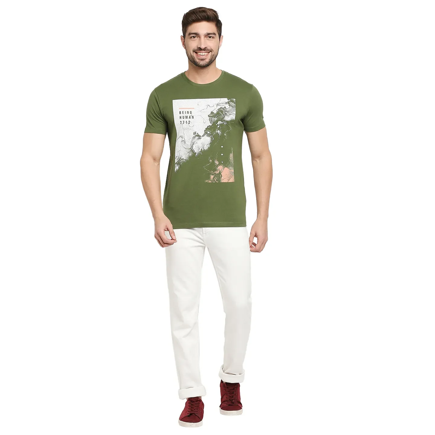 Green Regular Fit Men's Short Sleeves T-Shirt by Being Human Clothing - Image 6