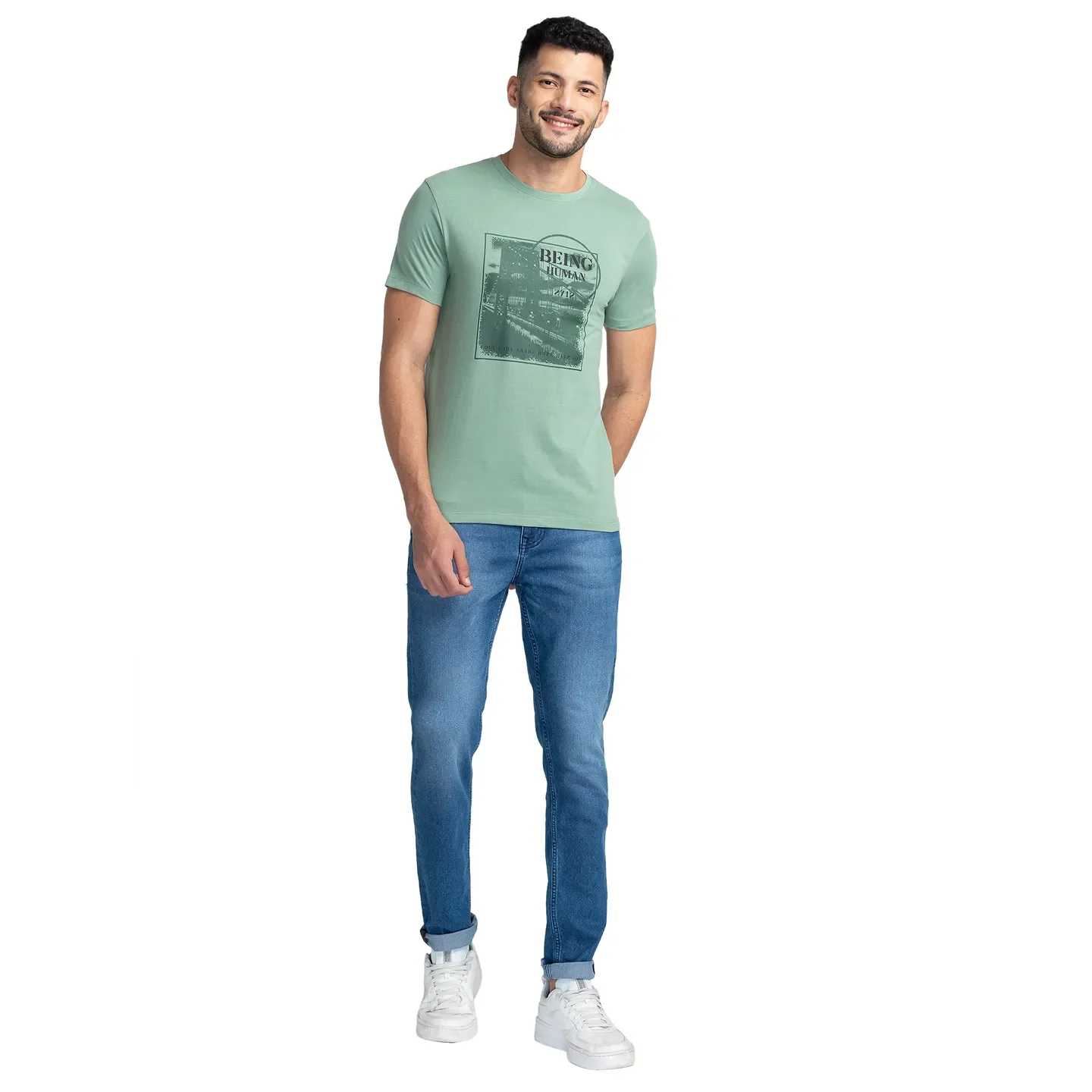 Green Regular Fit Men's Short Sleeves T-Shirt by Being Human Clothing - Image 2
