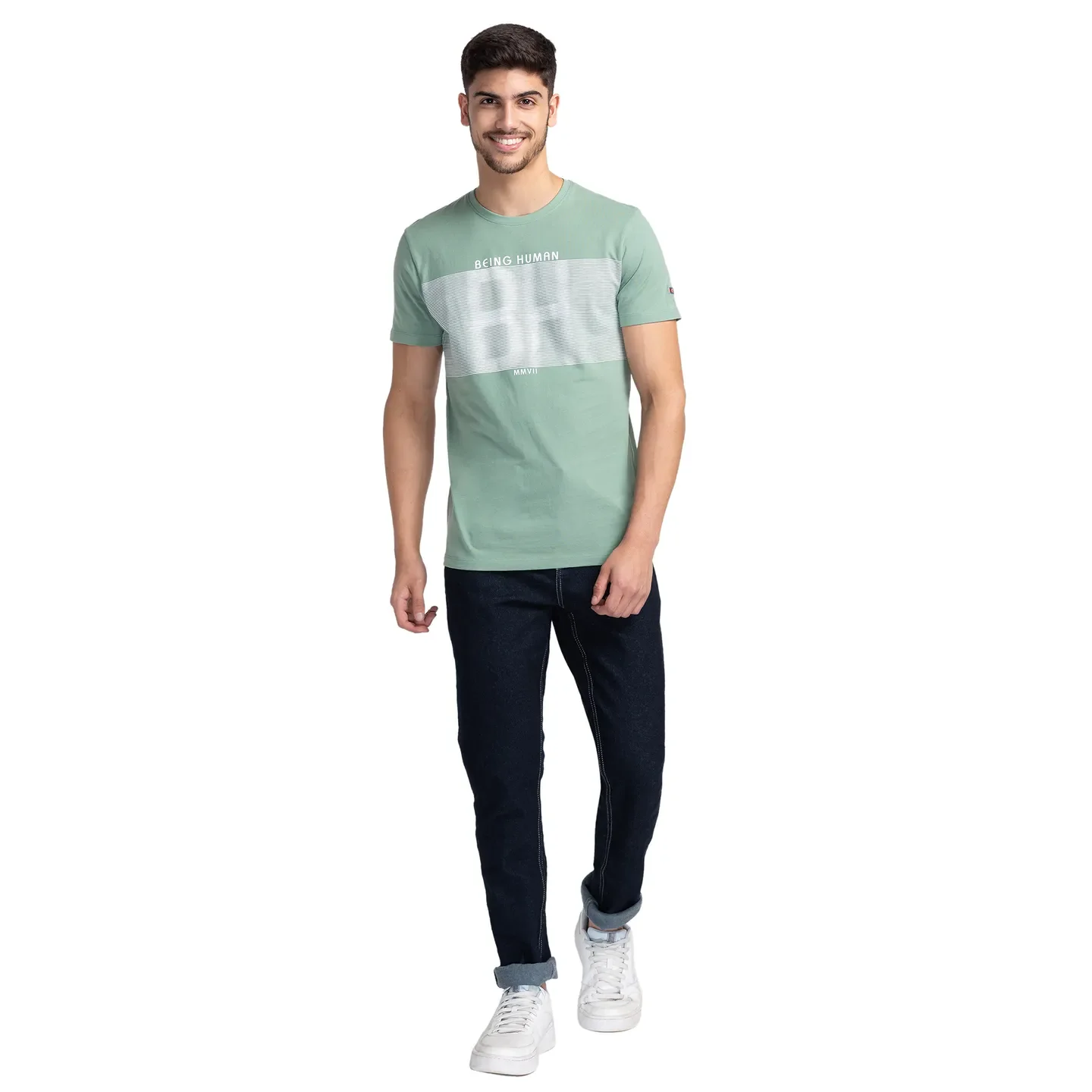 Green Regular Fit Men's Short Sleeves T-Shirt by Being Human Clothing - Image 2