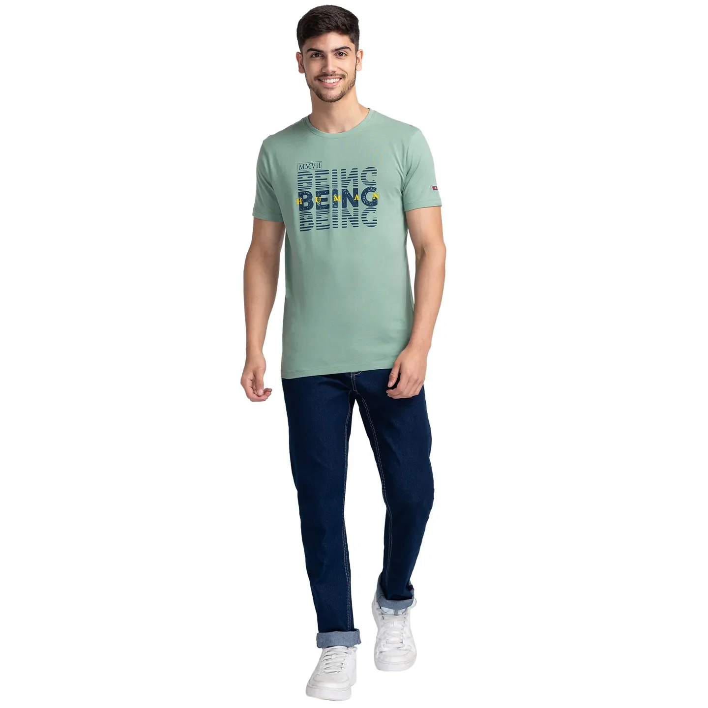 Green Regular Fit Men's Short Sleeves T-Shirt by Being Human Clothing - Image 2
