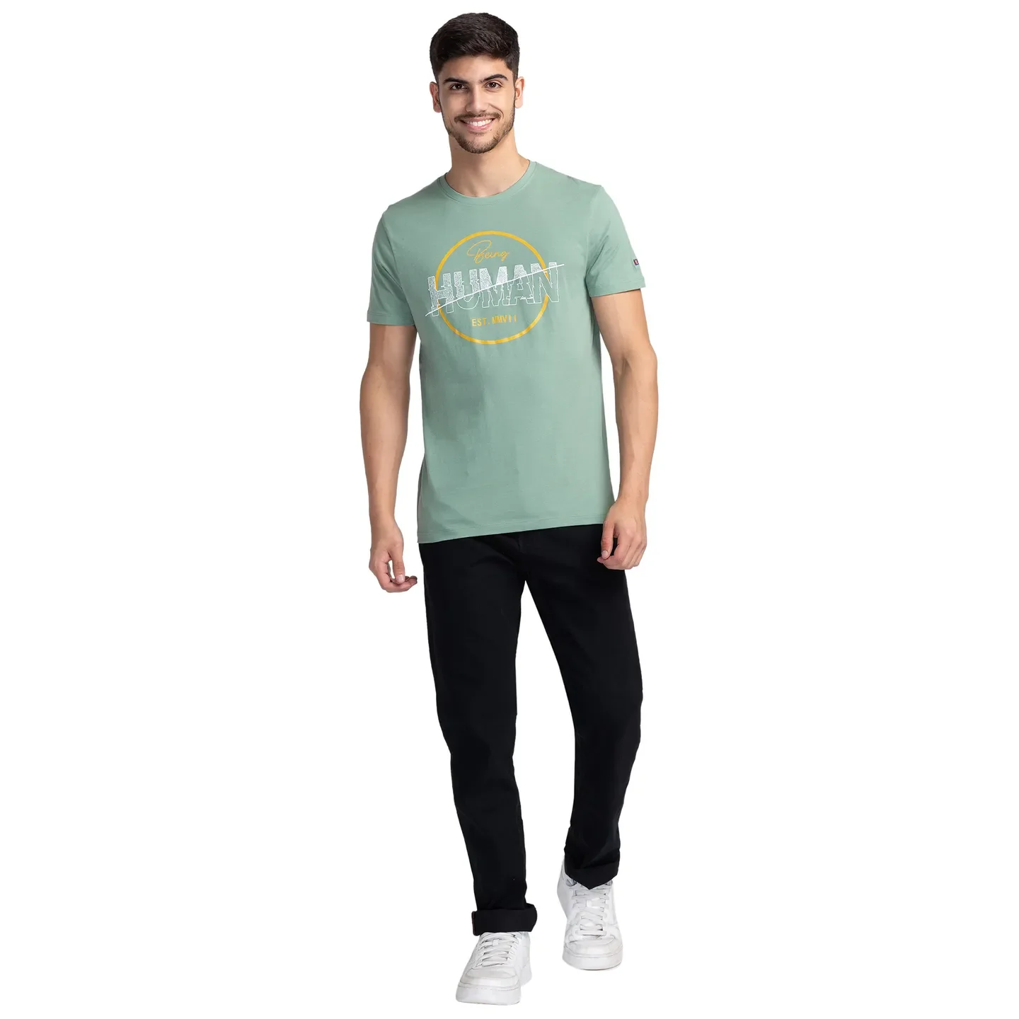 Green Regular Fit Men's Short Sleeves T-Shirt by Being Human Clothing - Image 2