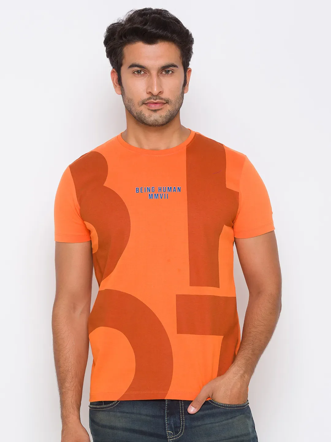 Orange Regular Fit Round Neck Men's T-Shirt by Being Human Clothing - Image 7