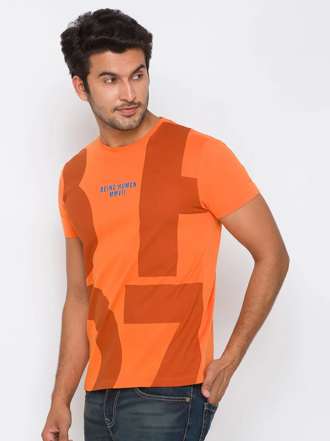 Orange Regular Fit Round Neck Men's T-Shirt by Being Human Clothing - Image 8
