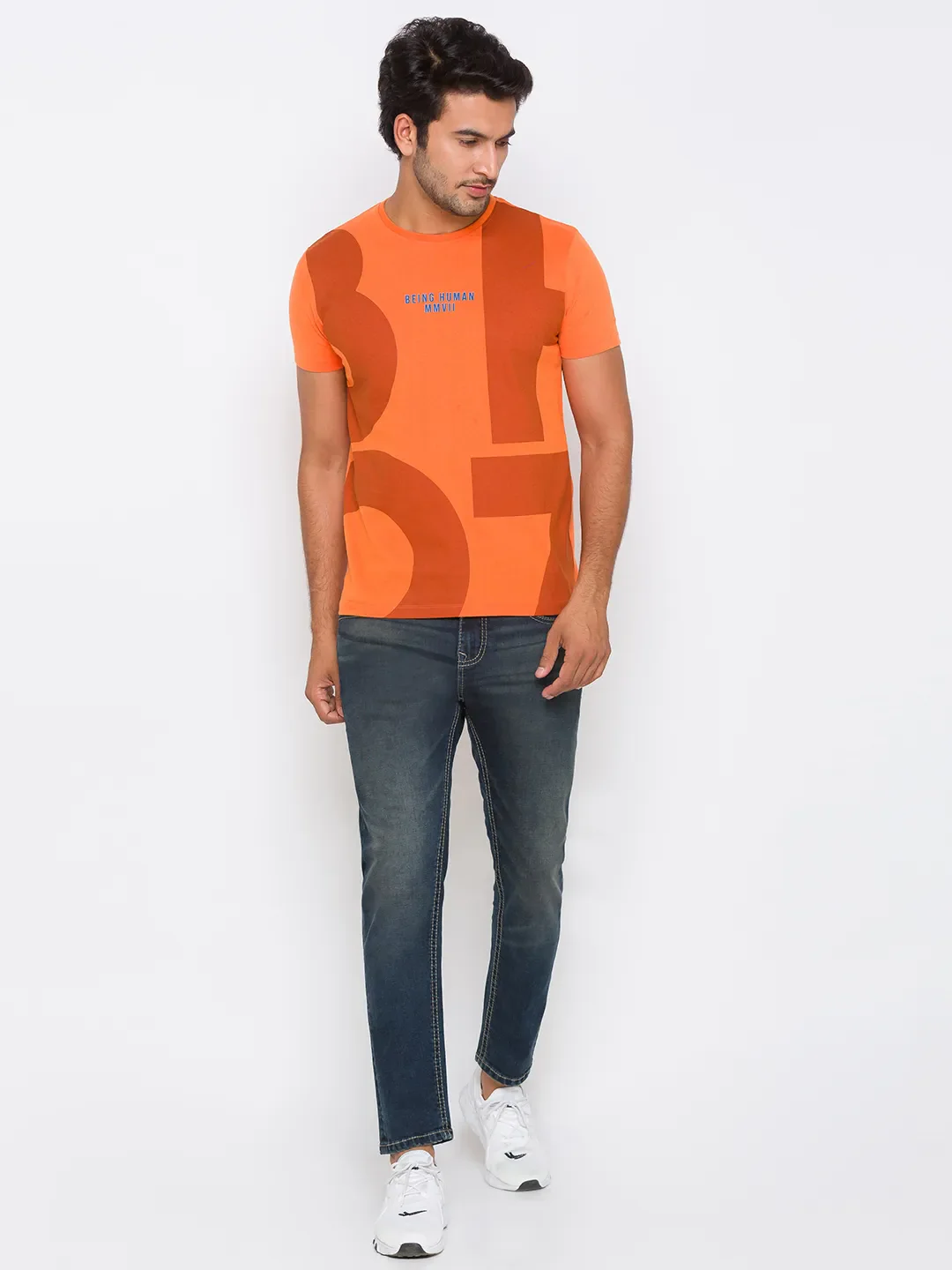 Orange Regular Fit Round Neck Men's T-Shirt by Being Human Clothing - Image 9
