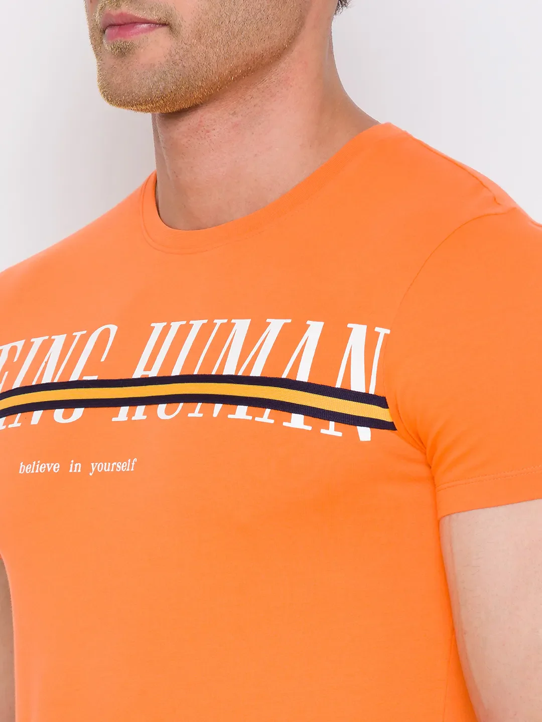 Orange Regular Fit Round Neck Men's T-Shirt by Being Human Clothing - Image 4