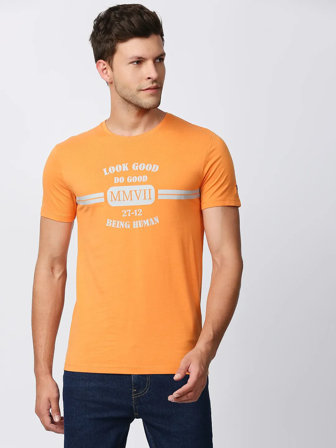 Orange Regular Fit Men's Short Sleeves T-Shirt by Being Human Clothing