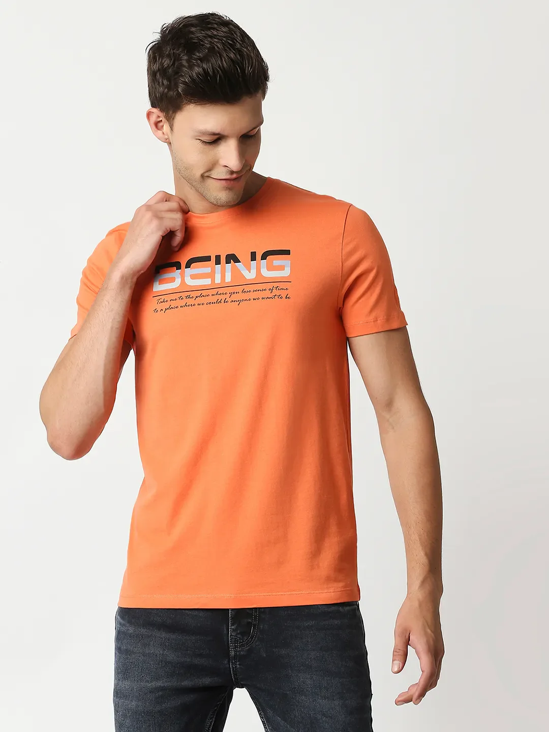Orange Regular Fit Men's Short Sleeves T-Shirt by Being Human Clothing