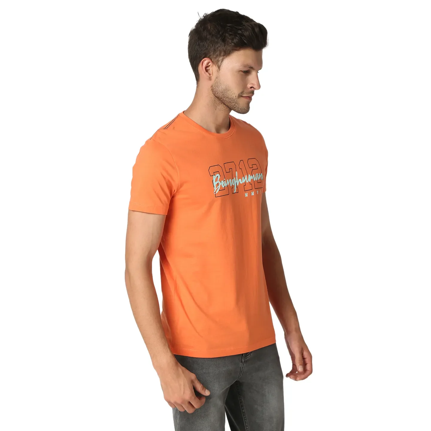 Orange Regular Fit Round Neck Men's T-Shirt by Being Human Clothing - Image 3