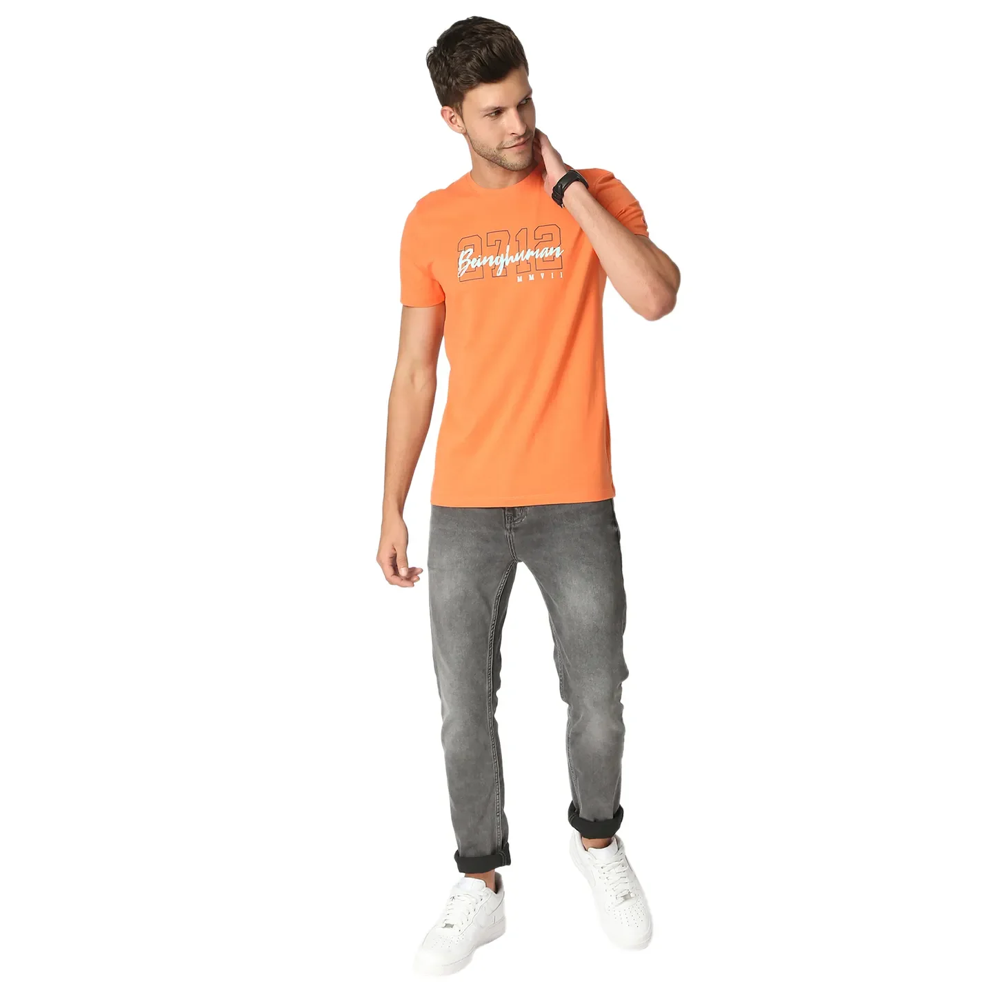Orange Regular Fit Round Neck Men's T-Shirt by Being Human Clothing - Image 6