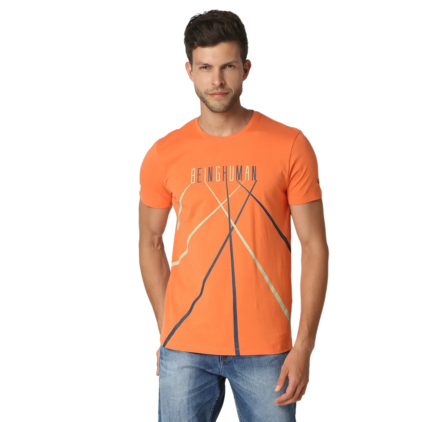 Orange Regular Fit Round Neck Men's T-Shirt by Being Human Clothing