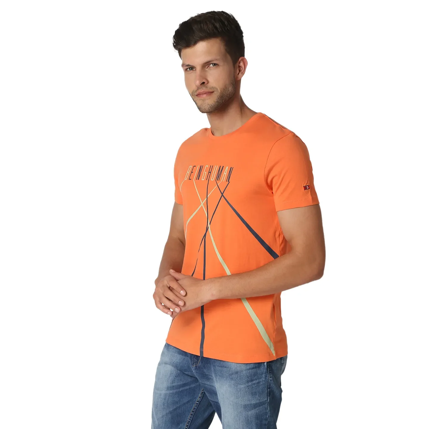Orange Regular Fit Round Neck Men's T-Shirt by Being Human Clothing - Image 2