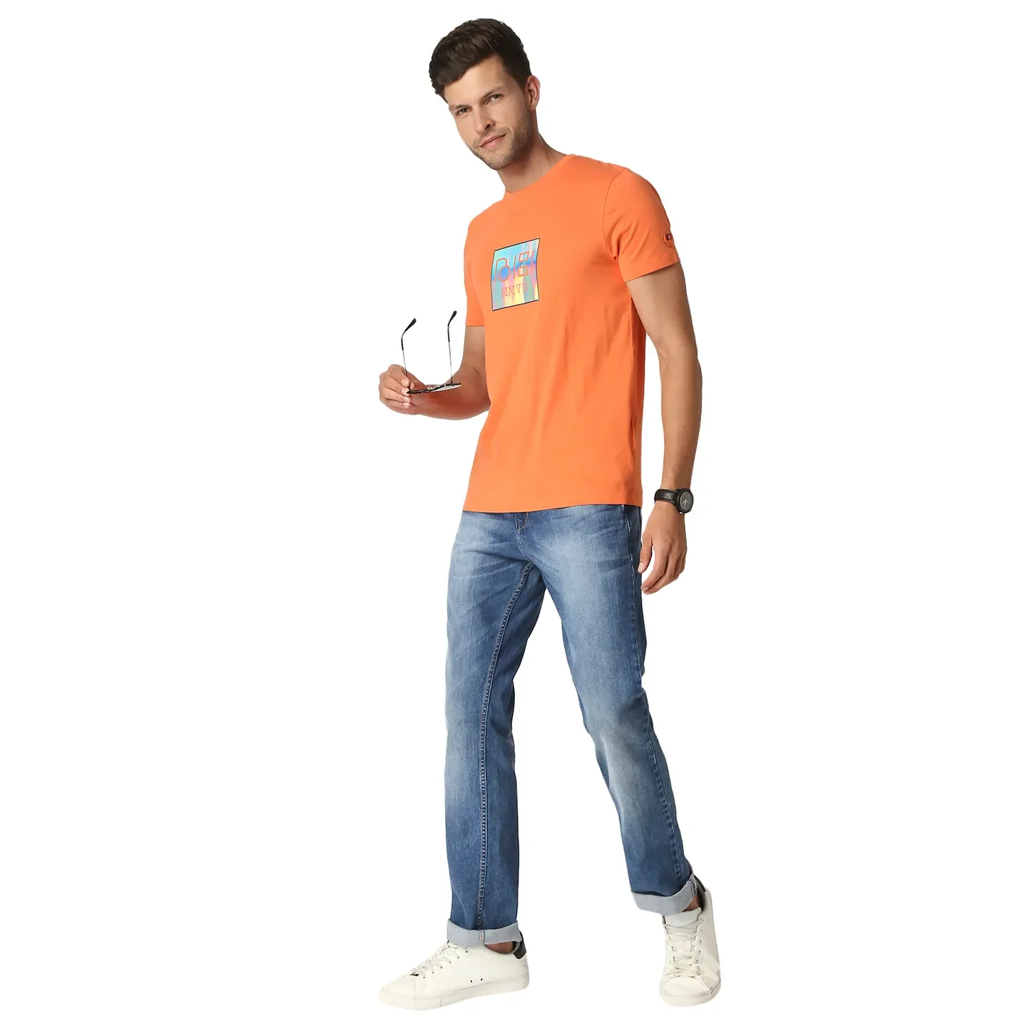 Orange Regular Fit Round Neck Men's T-Shirt by Being Human Clothing - Image 6