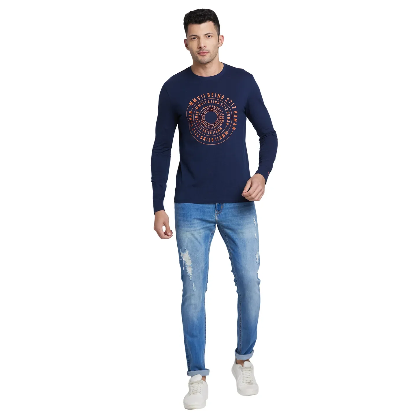 Blue Regular Fit Men's Long Sleeves T-Shirt by Being Human Clothing - Image 5