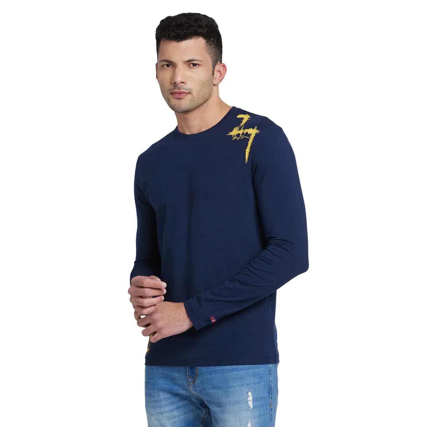 Blue Regular Fit Men's Long Sleeves T-Shirt by Being Human Clothing - Image 2