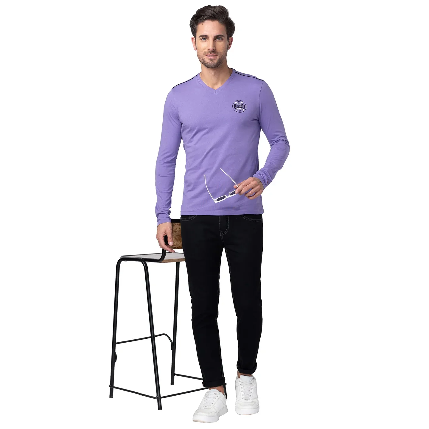 Purple Regular Fit Men's Long Sleeves T-Shirt by Being Human Clothing - Image 6