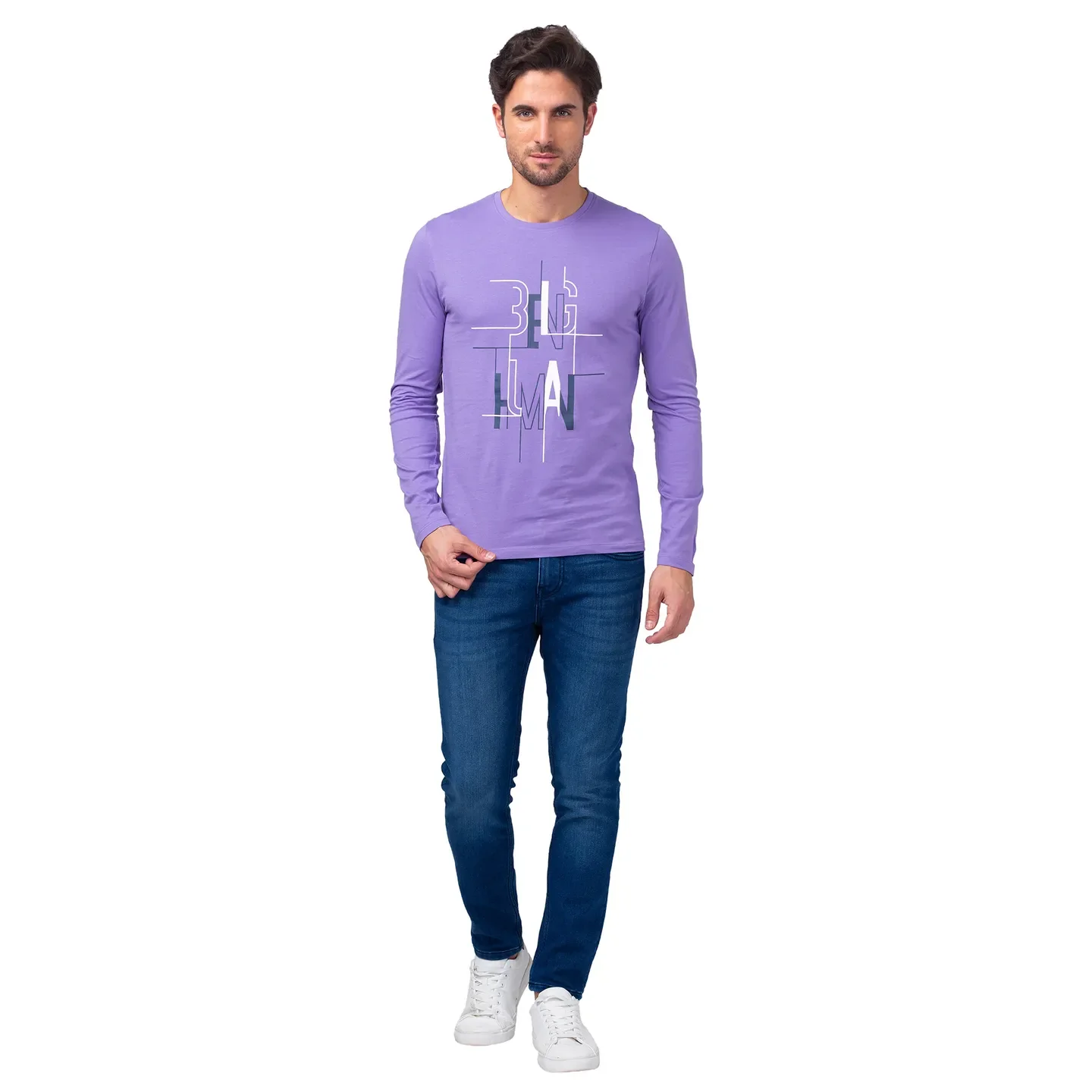 Purple Regular Fit Men's Long Sleeves T-Shirt by Being Human Clothing - Image 2