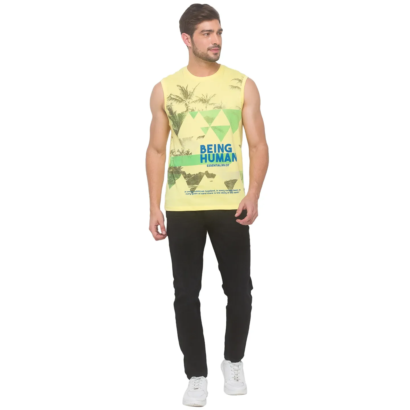 Pale Yellow Regular Fit Round Neck Men's T-Shirt by Being Human Clothing - Image 5
